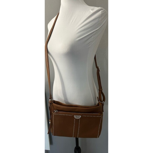 Brighton Pretty Tough JAGGER Brown Leather Organizer Bag Studded Shoulder Bag - Picture 1 of 14